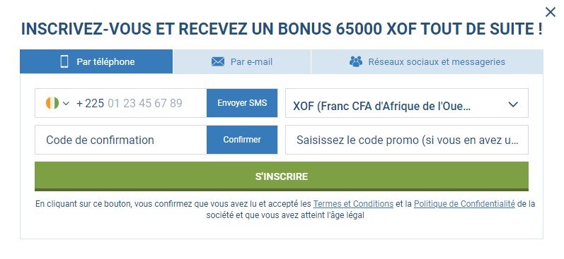 Se inscrire a 1XBET